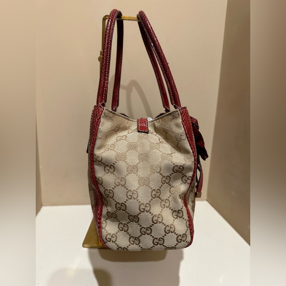 Gucci Canvas Beige/Red Python Trophy Tote - image 3